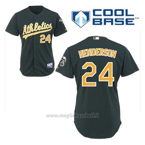 Maglia Baseball Uomo Oakland Athletics Rickey Henderson 24 Verde Alterner Cool Base